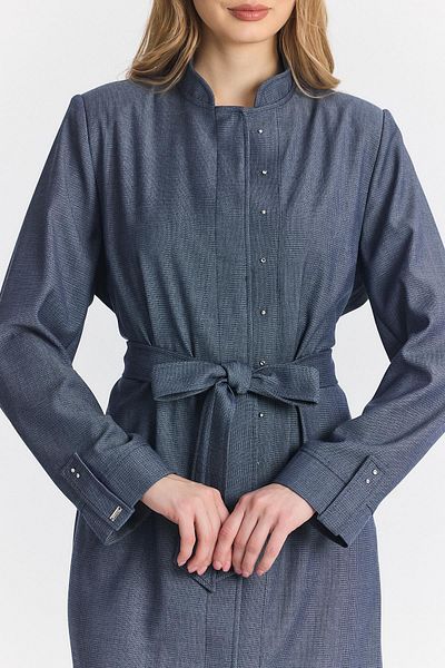 Zühre Judge Collar Belted Indigo Overcoat 13804