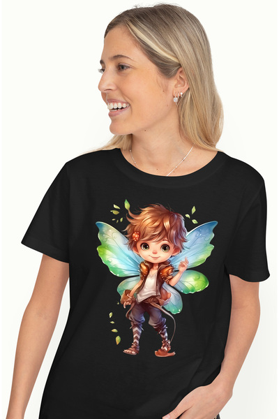 StoryGift Romania Tricou Femei cu un baietel cu aripi de fluture, ilustratie,...