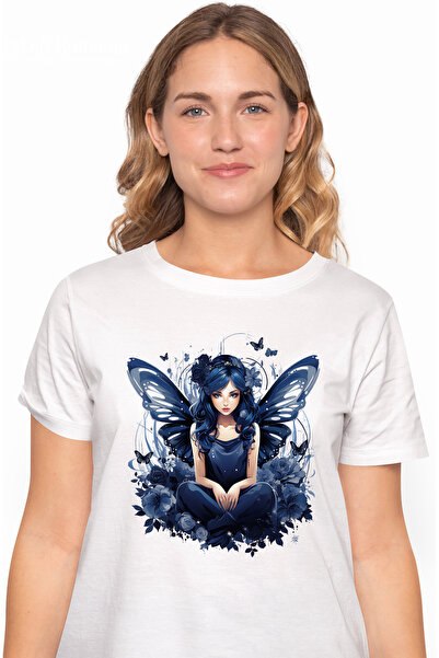 StoryGift Romania Tricou Femei cu o zana draguta, ilustratie, aripi albastre,...