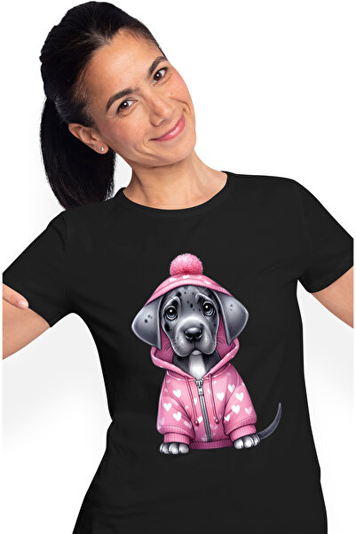 StoryGift Romania Tricou Femei cu un catel gri care poarta un hanorac cu inim...