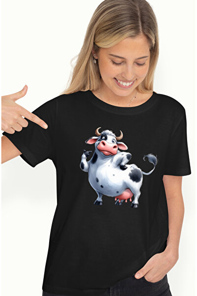 StoryGift Romania Tricou Femei cu o vaca grasa, ilustratie, animal domestic, ...