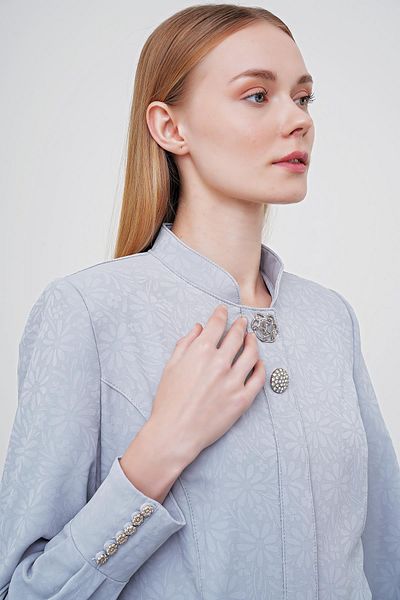 Zühre Gray Topcoat with Patterned Accessory Detail 13279