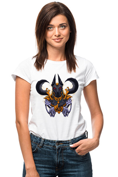 StoryGift Romania Tricou Femei Cu Anubis, Zeu, Egiptean, Mitologie, Multicolor cu imprimeu pe Fat WHT_S