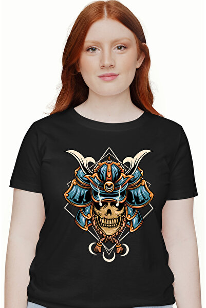 StoryGift Romania Tricou Femei Cu Casca, Samurai, Schelet, Sfoara, Craniu, Geometrie, Multicolor BLK_S