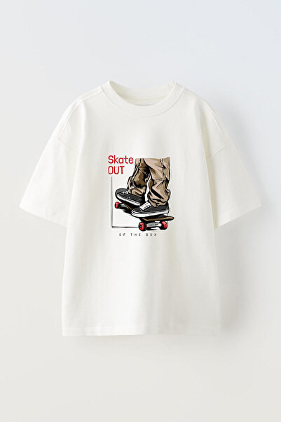 Anetos Μπλουζάκι Skate Out Front με τύπωμα Cotton White oversized