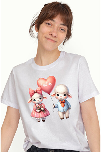 StoryGift Romania Tricou Femei cu o oita si un berbec, ilustratie, imbujorati...