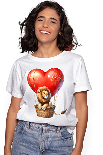 StoryGift Romania Women's T-shirt with a lion traveling in a hot air balloon,...