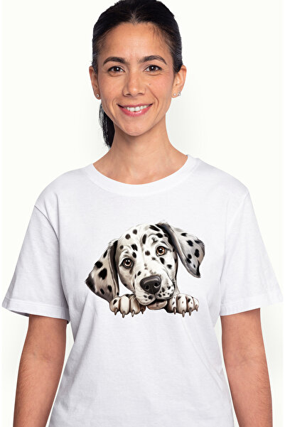 StoryGift Romania Tricou Femei cu un caine dalmatian, ilustratie, pete negre,...