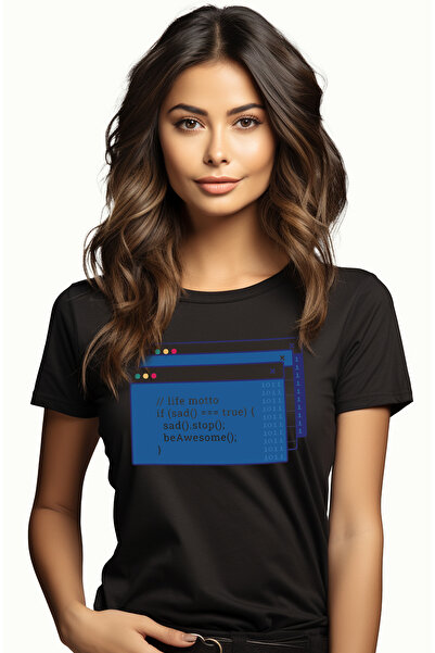 StoryGift Romania Tricou Femei Cu Cod, Text Limba Engleza, If Sad True Sad Stop Be Awesome, Progra BLK_XS