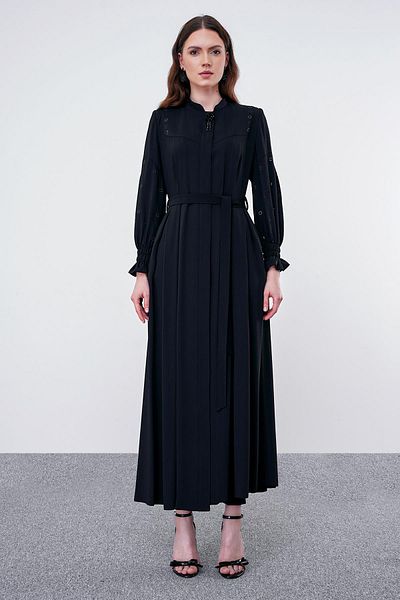 Zühre Black Topcoat with Belted Accessory Detail 12399