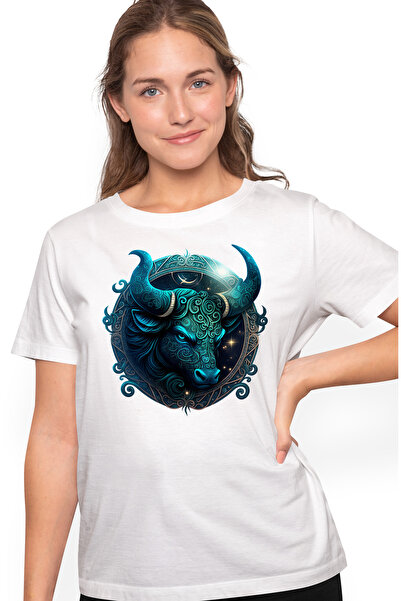 StoryGift Romania Tricou Femei cu un taur serios, furios, zodie, cerc, arta a...