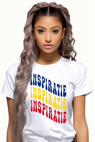 StoryGift Romania Tricou Femei Cuvantul Inspiratie, in Culorile Steagului Rom...