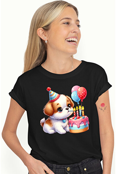 StoryGift Romania Tricou Femei cu o catelusa blanoasa care sufla in lumanaril...