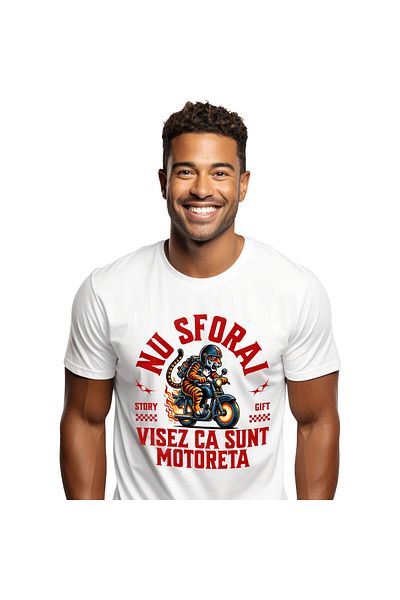 StoryGift Romania Men's T-shirt with Angry Tiger with Helmet Angry Motor Windshield Designs Year,White_XL