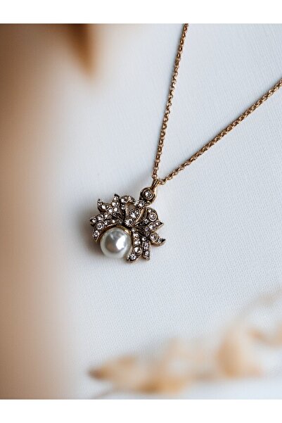 FAYRA ACCESSORIES Kristal Taşlı Yengeç Figür Tasarım İnci Kolye