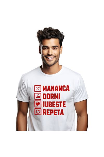 StoryGift Romania Tricou Barbati cu Rutina Zilnica Schedule, valentine's Day, Dragoste, Dragobete ,White_S