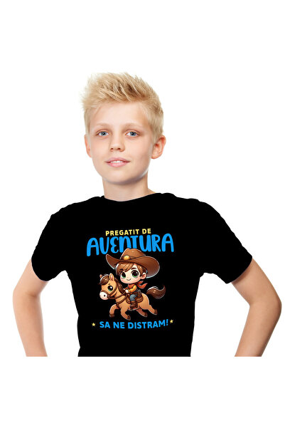 StoryGift Romania Tricou Copii cu Baiat Cu Palarie De Cowboy Si Insigna Calar...