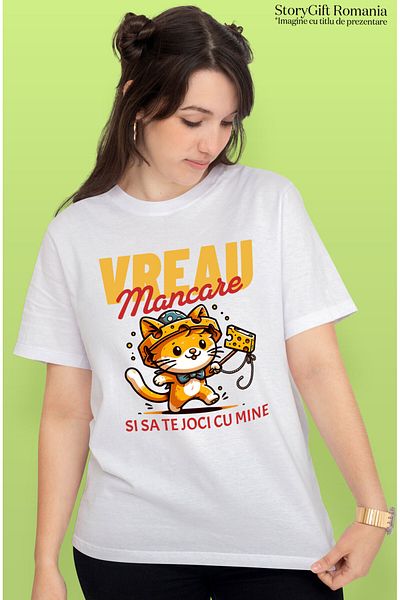 StoryGift Romania Women's T-Shirt with Orange Cat with Mouse Cheese Trap, Furry Animal with,White_XS