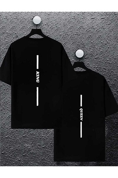 Viyalente ΜΑΥΡΟ ΖΕΥΓΟΣ Μπλουζάκι King/Queen Back Printed Oversize