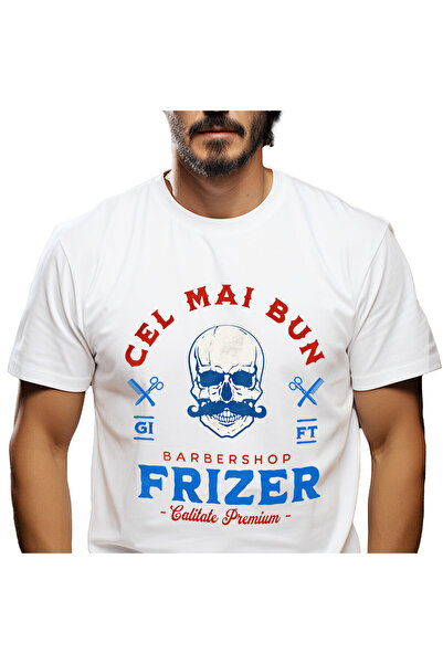 StoryGift Romania Tricou Barbati cu Craniu Uman cu Mustata Intrumente Frizeri...