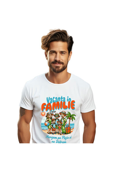 StoryGift Romania Tricou Barbati cu Portret Familie In Vacanta Plaja Tropical...