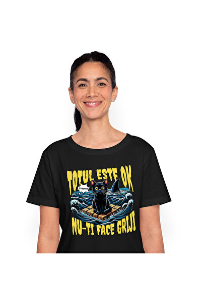 StoryGift Romania Tricou Femei cu Pisica Neagra atac De Anxietate Pe Mare rec...