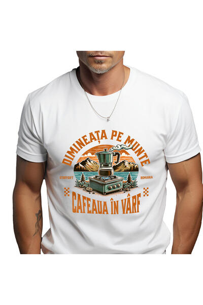 StoryGift Romania Men's T-Shirt with Mountain View Lovers With Coffee Lake Sh...