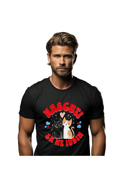 StoryGift Romania Men's T-Shirt with Black and Orange Cats Couple, Happiness, Love, Valentine, Black_S