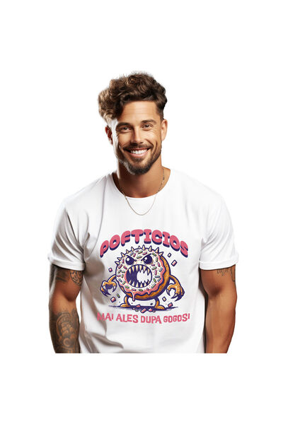 StoryGift Romania Tricou Barbati cu Gogoasa Glazurata Roz Furioasa Cu Colti P...