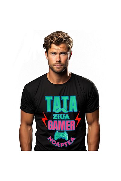 StoryGift Romania Men's T-Shirt with Gaming Controller Gamer Dad Virtual World Lovers, Man,Black_S