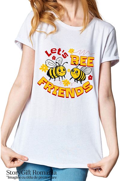 StoryGift Romania Tricou Femei cu Pereche Albine Vesele Prieteni Iubire Flori Colorate cu imprimeu,White_XL