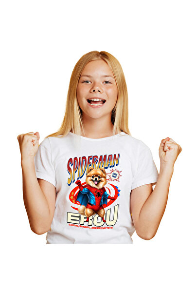 StoryGift Romania Tricou Copii cu pomeranian Pisica In Costum de SpiderMan cu...