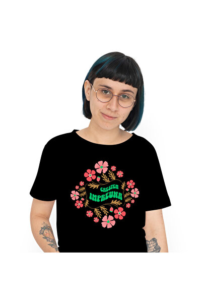 StoryGift Romania Tricou Femei cu Rama De Flori Colorate Natura, romantic, Dr...