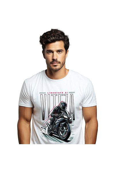 StoryGift Romania Tricou Barbati cu Barbat Cu Echipament Pe Motor Viteza Adrenalina Libertate Si V,White_L