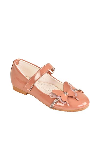 minibonito Girl's Anatomical Sole Stone Shiny Patent Leather Butterfly Ballerina Shoes