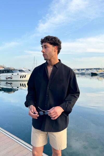 Flaw Wear Βασικό μαύρο λινό πουκάμισο