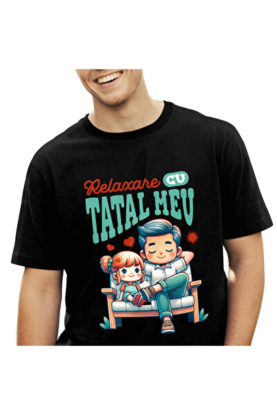 StoryGift Romania Tricou Barbati cu Tata Si Fiica Pe Banca Familie Relaxare, ...