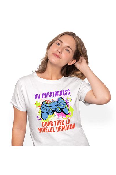 StoryGift Romania Women's T-Shirt with Video Game Controller Abstract Art Colorful Drawing Print on ,White_S