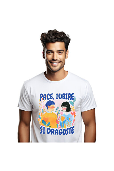 StoryGift Romania Tricou Barbati cu Cuplu Arta Stil Pictura Fata Si Baiat Dra...