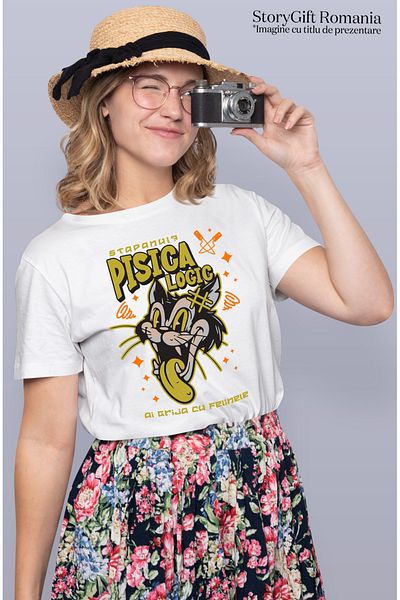 StoryGift Romania Tricou Femei Stapanul Este Pisica Ai Grija Cu Felinele, Animal Blanos Motan Cu I Wht_l
