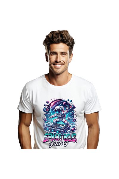 StoryGift Romania Tricou Barbati cu Astronaut In Spatiu Petrecere Muzica Dj, Distractie, Univers I,White_L