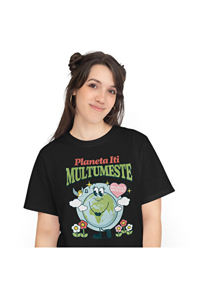 StoryGift Romania Tricou Femei cu Planeta Pamant Vesela cu Gene Lungi Flori C...