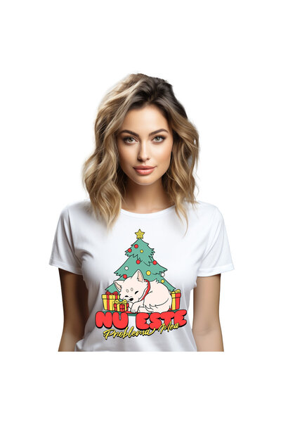 StoryGift Romania Tricou Femei cu Caine Dormind Langa brad Cadouri Colorate, ...