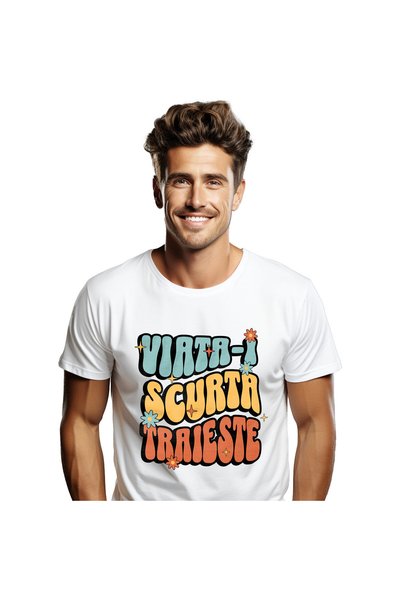 StoryGift Romania Tricou Barbati cu Mesaj Inspirational Flori Colorate Viata-...