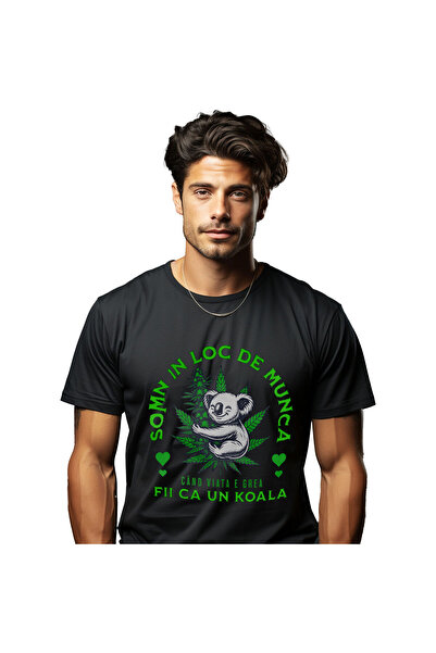StoryGift Romania Tricou Barbati cu Urs Koala Vesel Imbratisare Frunze Verzi ...