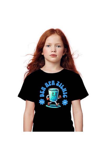 StoryGift Romania Tricou Copii cu Pahar De apa In Mers Zambitor Gata De Aventura Hidratare, Apa Cu,Black_8ANI