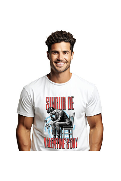 StoryGift Romania Tricou Barbati cu Barbat Trist Pe Scaun,Cu Trandafir, Inima...