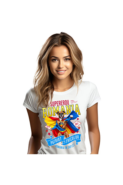 StoryGift Romania Tricou Femei cu Boxer Caine In Costum de Capitan Romania cu...