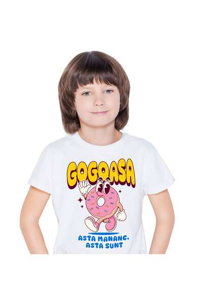 StoryGift Romania Tricou Copii cu Gogoasa Glazurata Roz Facand Cu mana Saluta...