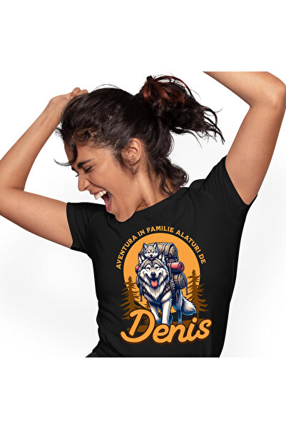 StoryGift Romania Tricou Femei cu Lup Salbatic Si Pui Cu Rucsac De Aventura I...